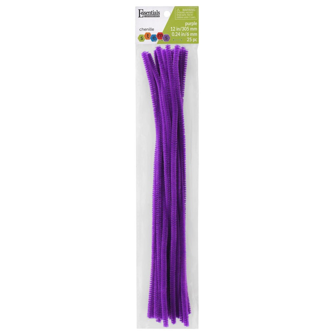 Essentials By Leisure Arts Chenille Stems Purple 12" 6Mm 25Pc - Versatile Pipe Cleaners For Crafts, Diy Projects, And Decorations - Bright, Flexible Craft Pipe Cleaners
